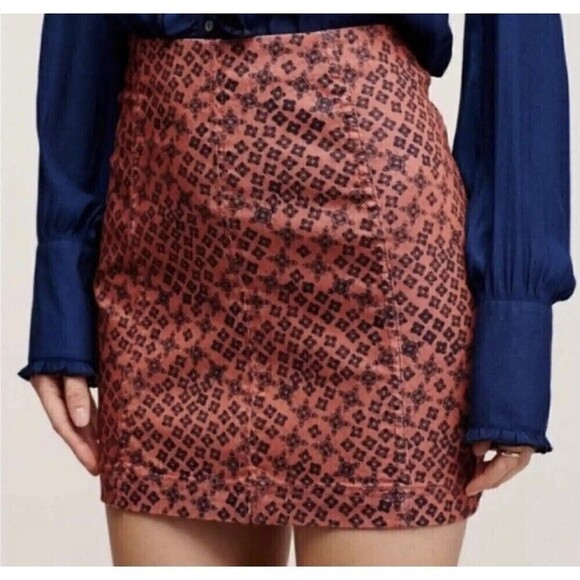 Free People Boho High Waisted Mini Skirt Brown Black Pattern Animal 0 - Picture 1 of 8